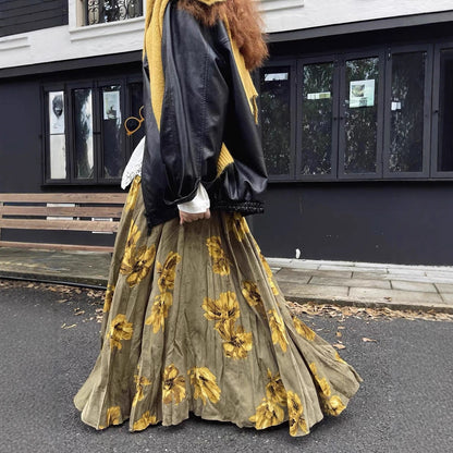 【60%OFF⭐️早い者勝ち】✅️オールシーズン着用OK！【ボトムス】レトロ 秋冬新作 ゆったり体型カバー 大きめフレア ロング フラワー 裏起毛スカート【SHシリーズ】