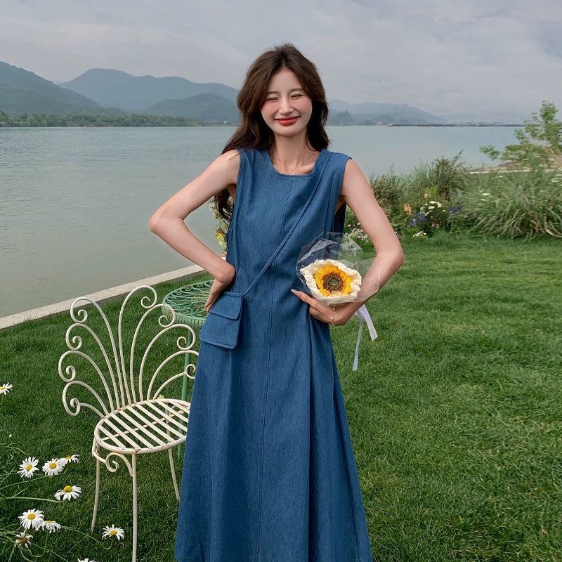 バッグ付き！【ワンピース】夏 ヴィンテージ文芸風 ファッション シェイプアップ ノースリーブワンピース【JZシリーズ】