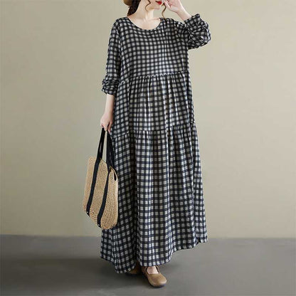 【ワンピース】春 秋 冬 大きいサイズ プリーツ チェック 長袖 ワンピース 【JZシリーズ】