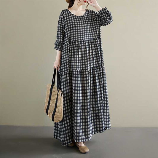 【ワンピース】春 秋 冬 大きいサイズ プリーツ チェック 長袖 ワンピース 【JZシリーズ】