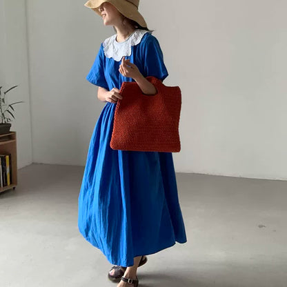 期間限定⭐️60%OFF【ワンピース】ピーターパンカラー 配色切替 ハイウエスト フレアシルエット 半袖 ワンピース 【JZシリーズ】
