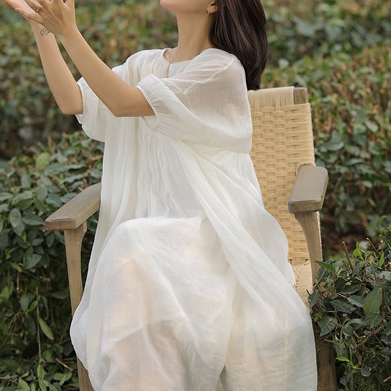 【ワンピース】ダブルレイヤーワンピース 長袖 ロングドレス 軽量 通気性抜群 フェミニン ゆったりシルエット お出かけ用【JZシリーズ】