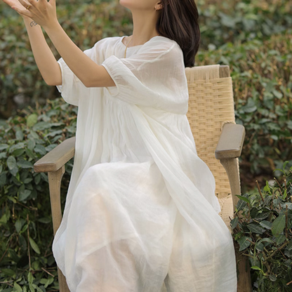 【ワンピース】ダブルレイヤーワンピース 長袖 ロングドレス 軽量 通気性抜群 フェミニン ゆったりシルエット お出かけ用【JZシリーズ】