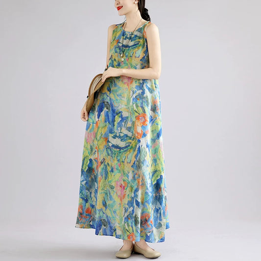 【ワンピース】ボヘミアン ロングワンピース レディース 大きいサイズ ノースリーブ 花柄 ゆったり リゾート風 夏ワンピース【SHシリーズ】