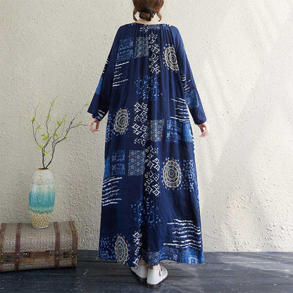 【ワンピース】春 秋 夏 クルーネック ギャザー入り プリント 長袖 ワンピース 【SHシリーズ】