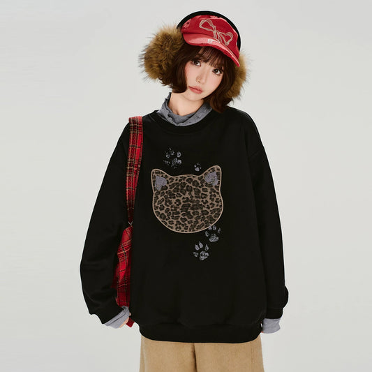 【トップス】アメリカンレトロ 刺繍デザイン フェイクレイヤード クルーネックスウェット 裏起毛 パーカー【FCシリーズ】