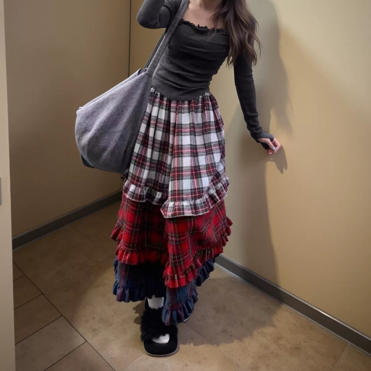 【60%OFF⭐️早い者勝ち】【ボトムス】可愛らしい 上品 チェック コンビカラー ハイウエストスカート 【SHシリーズ】