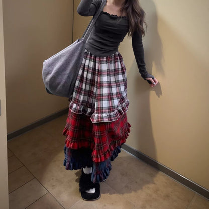 【60%OFF⭐️早い者勝ち】【ボトムス】可愛らしい 上品 チェック コンビカラー ハイウエストスカート 【SHシリーズ】