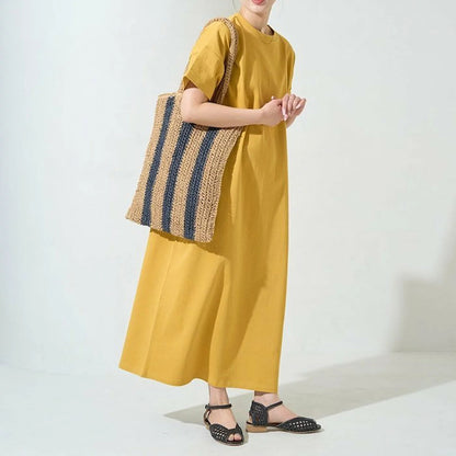 【ワンピース】夏 多色展開 ラウンドネック ルーズ 半袖 ワンピース