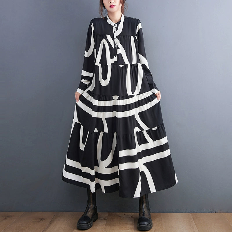 【ワンピース】春 秋 冬プリント 体型カバ 長袖 ワンピース 【SHシリーズ】