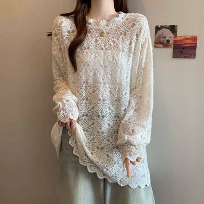 【トップス】レース クロッシェ カットワーク 着痩せ 大きいサイズ Ｔシャツ【SHシリーズ】