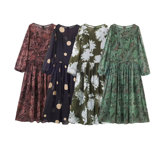 【ワンピース】レディース ドット柄シフォンワンピース 欧米風 シンプルデザイン【SHシリーズ】