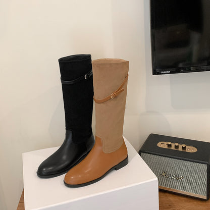 【シューズ】🍂キャラメルブラウン ベルト付きヴィンテージ風ハイカットウエスタンブーツ💫スエードラウンドトゥ レディース