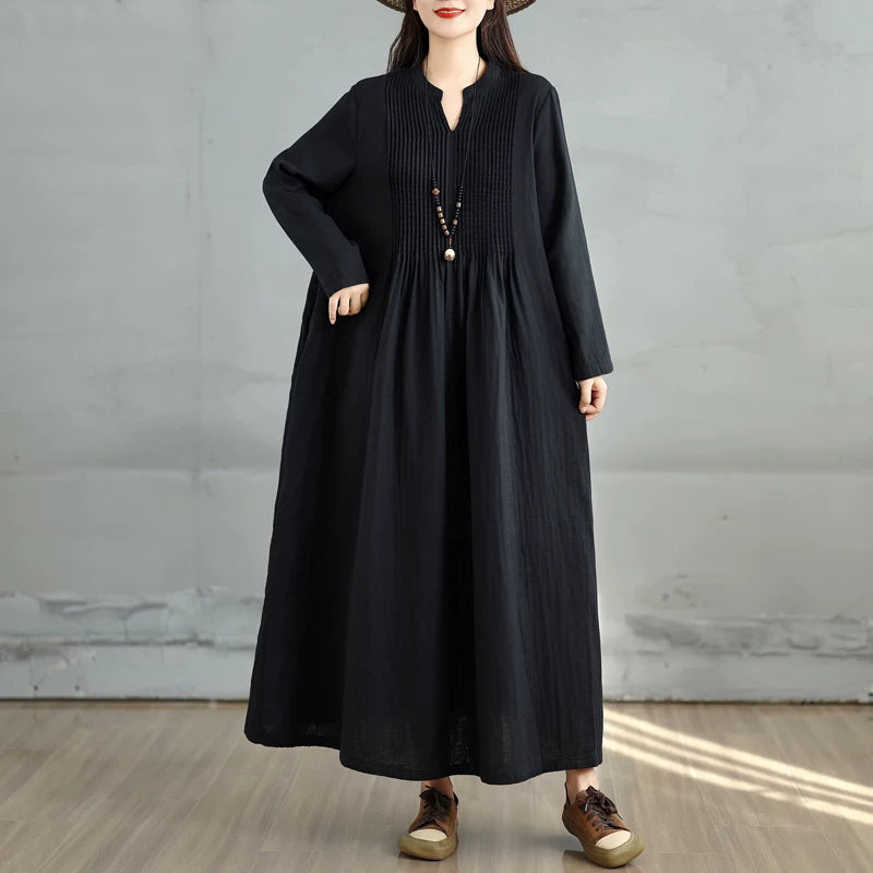 60%OFF⭐️期間限定【ワンピース】新作 文芸復古 ゆったり 長袖 ダブルレイヤー ガーゼ フレア ミディ丈 ロングワンピース【AHシリーズ】