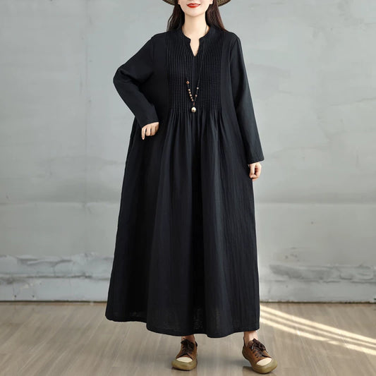 60%OFF⭐️期間限定【ワンピース】新作 文芸復古 ゆったり 長袖 ダブルレイヤー ガーゼ フレア ミディ丈 ロングワンピース【AHシリーズ】