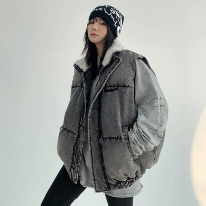 【アウター】春 秋 冬 アメリカンスタイル ヴィンテージ加工 厚手 デニム 綿入れコート【FCシリーズ】