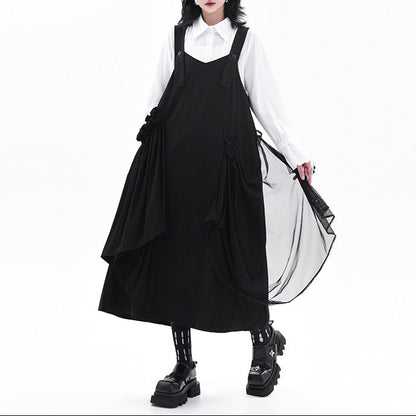 【ワンピース】メッシュ切り替え キャミワンピース レディース  秋新作 ゆったり体型カバー ロング丈 ノースリーブ【AHシリーズ】