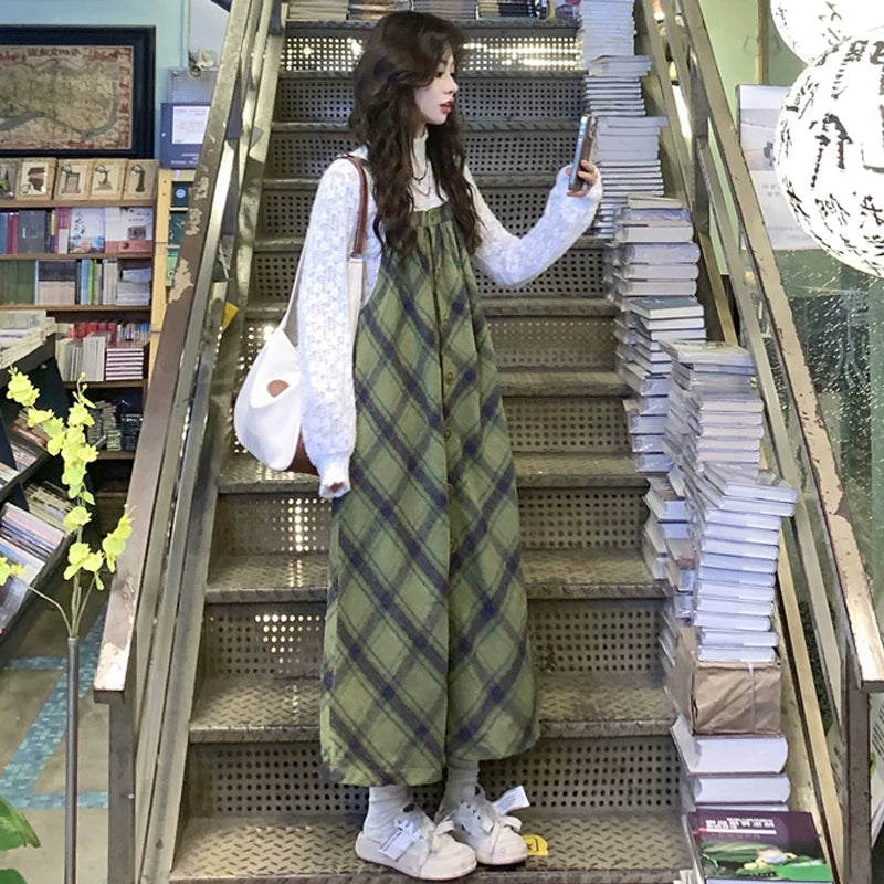 【セットアップ】プラスサイズ 合わせやすい チェック柄 Ｔシャツ+ノースリーブワンピース 2点セット【JZシリーズ】