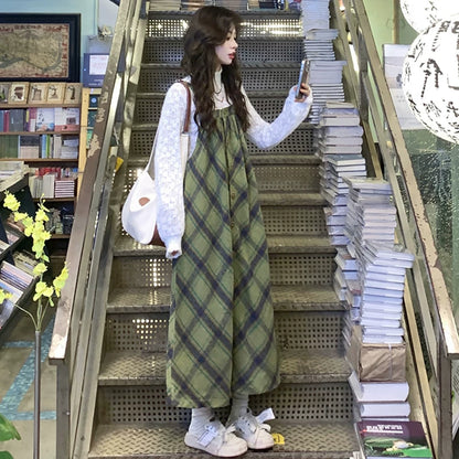 【セットアップ】プラスサイズ 合わせやすい チェック柄 Ｔシャツ+ノースリーブワンピース 2点セット【JZシリーズ】