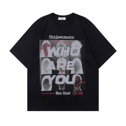 【トップス】アメリカンレトロ 顔プリント 半袖Tシャツ レディース 夏 ゆったり カジュアル ペアコーデ【FCシリーズ】【15〜20日発送】