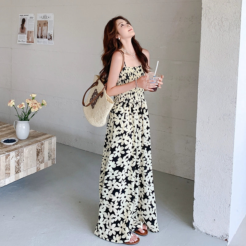 【ボトムス】夏新作 花柄キャミソール ビスチェ風オールインワン フレンチリゾートスタイル【SHシリーズ】