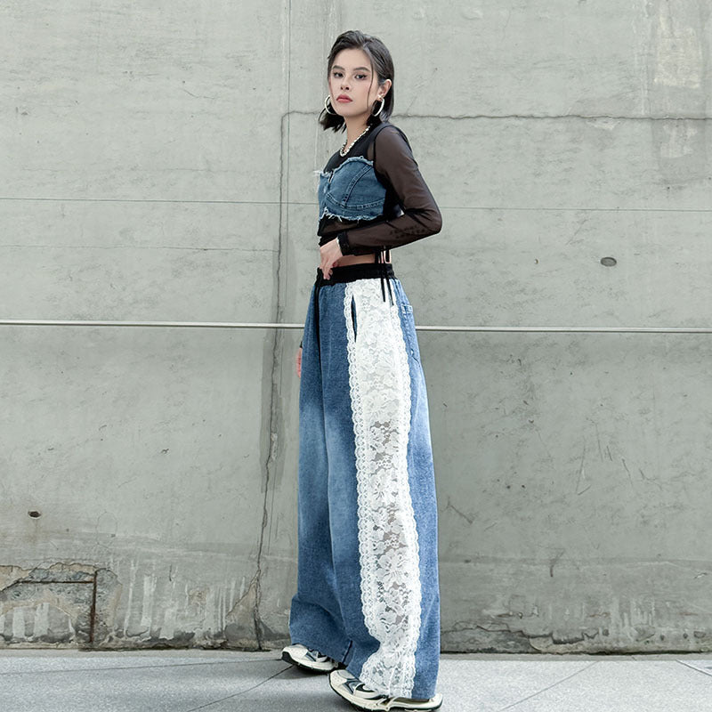 【ボトムス】夏 ウォッシュデニム 切り替え カジュアルデニムパンツ 【AHシリーズ】