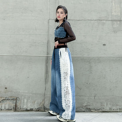 【ボトムス】夏 ウォッシュデニム 切り替え カジュアルデニムパンツ 【AHシリーズ】