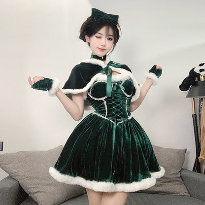 【クリスマス】プレゼントは私！ セクシー グリーン チューブトップワンピース 新年勝負ドレス