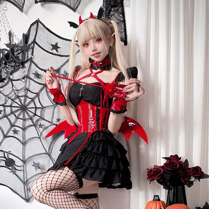 【ハロウィン】 コスチューム 大人用 ダークゴシック メイド服 セクシー 小悪魔 日本アニメ 角色扮演 バットウィング