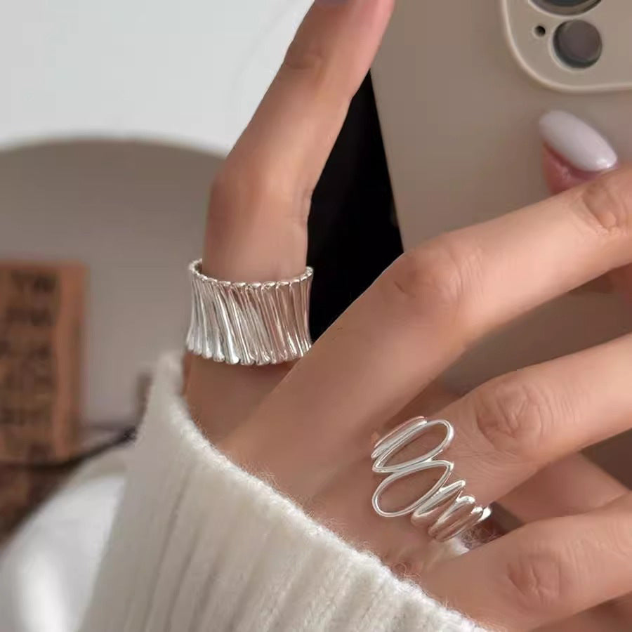 【グッズ】透かしデザイン 不規則な 雫モチーフリング 春 秋 冬 夏 オープンリング 2点セット 【JZシリーズ】