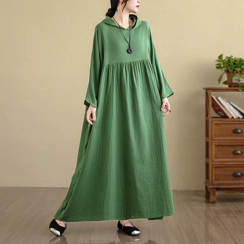 【60%OFF⭐️早い者勝ち】【ワンピース】フーディーワンピース 長袖 無地 ナチュラルフェミニン レトロ感【JZシリーズ】