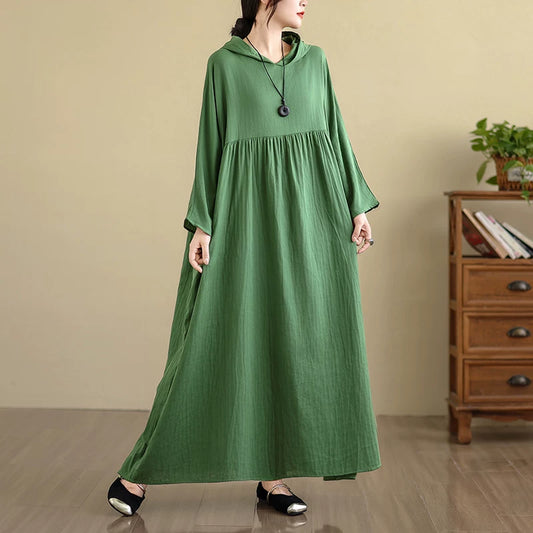 【60%OFF⭐️早い者勝ち】【ワンピース】フーディーワンピース 長袖 無地 ナチュラルフェミニン レトロ感【JZシリーズ】