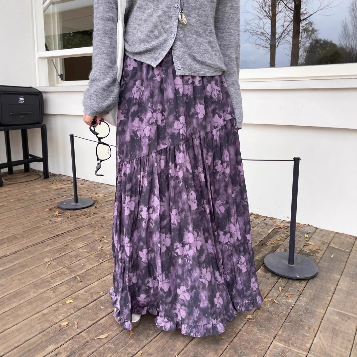 【ボトムス】花柄 ハイウエスト ゴム入り Aラインロングスカート レディース ゆったり 体型カバー  細見え シフォン 春夏秋コーデ万能【SHシリーズ】