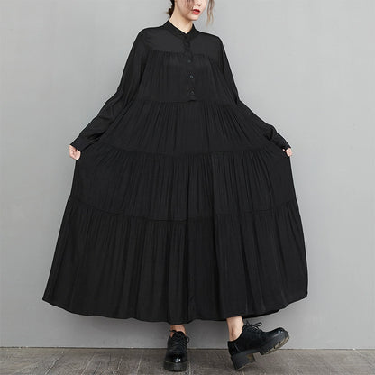 【24AW】【ワンピース】レトロ 切り替え ゆったり 着痩せ Aライン 長袖ワンピース