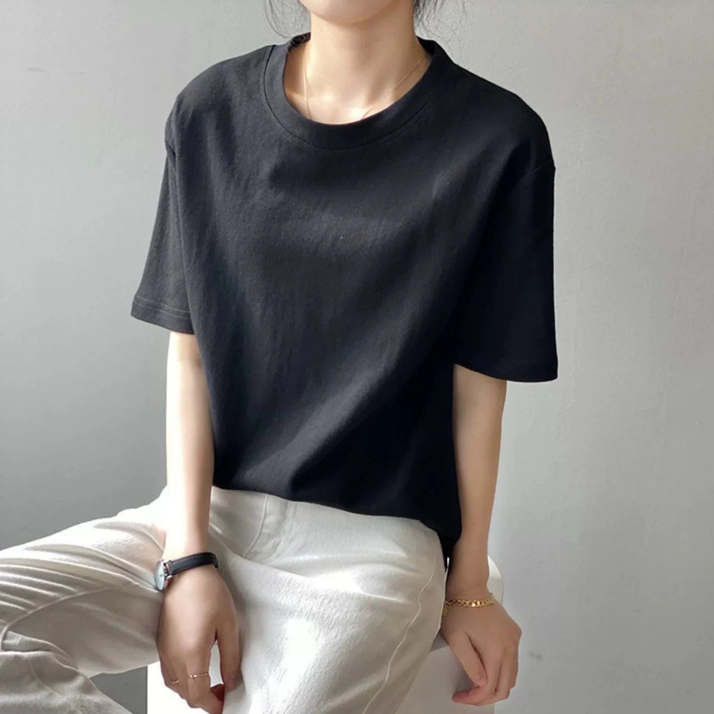 【トップス】無地 夏  ラウンドネック Tシャツ