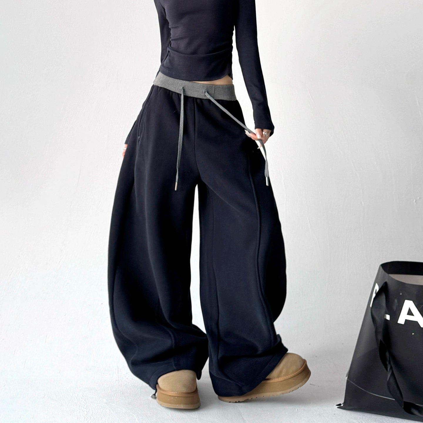 【ボトムス】ワイドスウェットパンツ 裏起毛 冬 しっかり生地 2way ゆったり＆裾絞り【FCシリーズ】