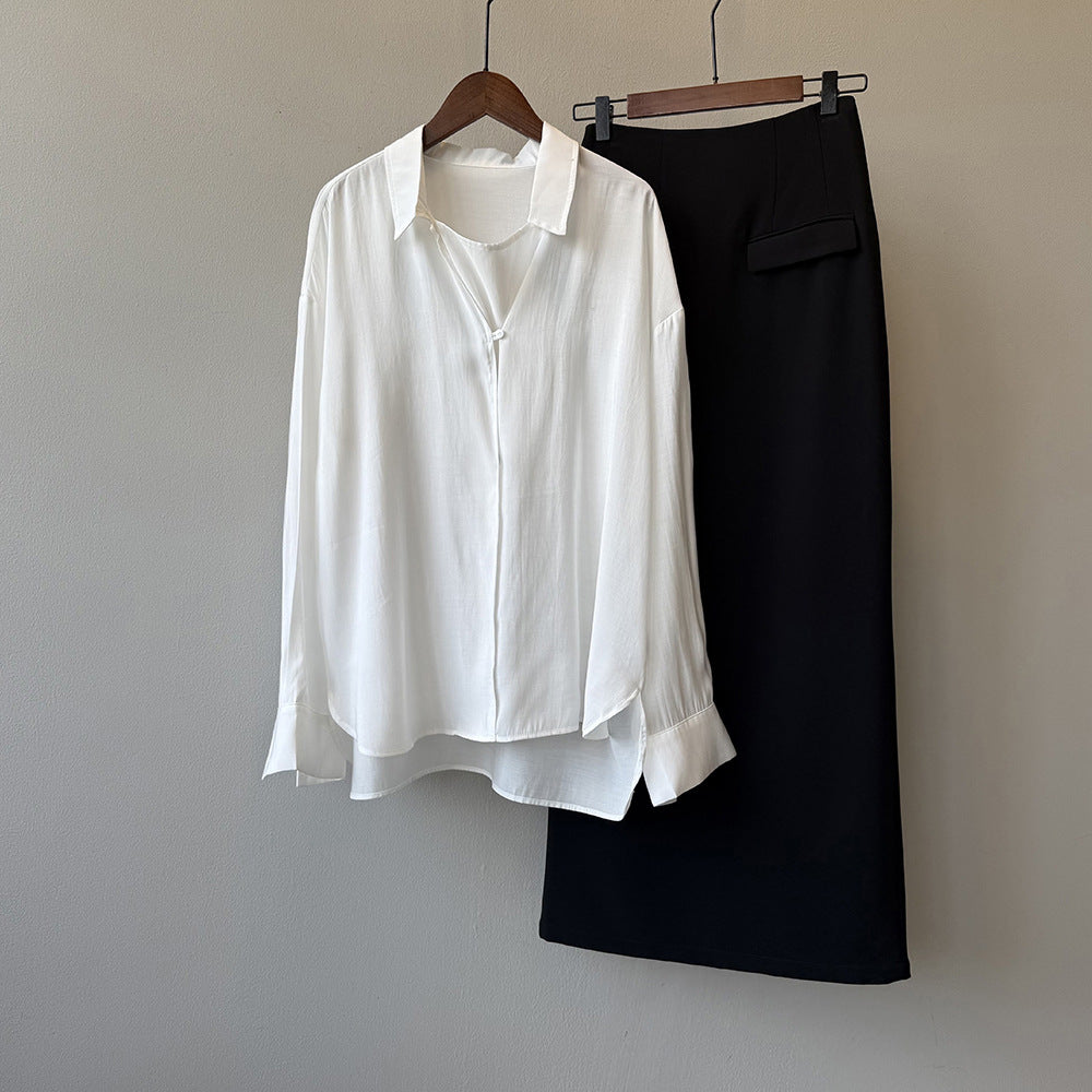 【トップス】フレンチデザイン プルオーバーシャツ 秋新作 エレガントなドレープ感 ゆったり通勤トップス【JZシリーズ】