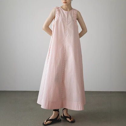 【ワンピース】レトロ風 ノースリーブワンピース レディース 春夏 ゆったり ロング丈 ナチュラル デザイン【JZシリーズ】