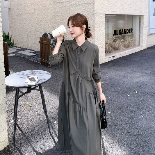 【ワンピース】秋新作 長袖ワンピース レディース 韓国風 ヘップバーン風 細見え 大人可愛い ロング丈【JZシリーズ】