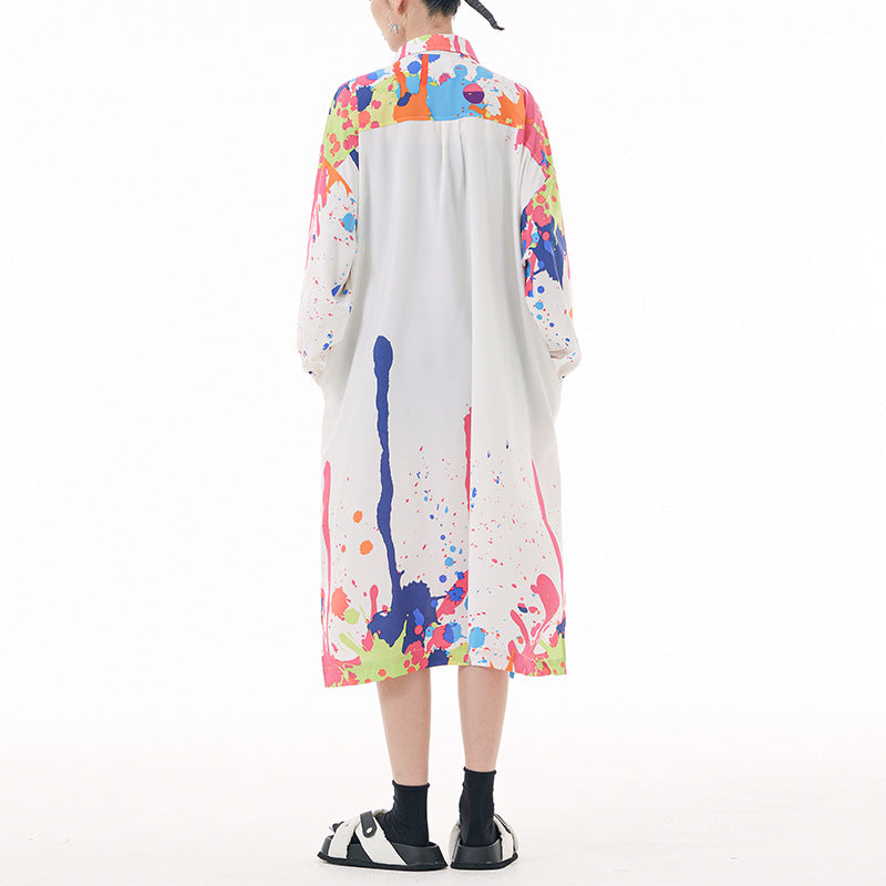 【ワンピース】春 秋 夏 レトロ プリント ルーズ 長袖 ワンピース 【SHシリーズ】