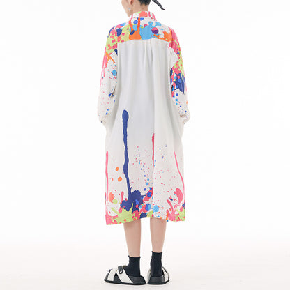 【ワンピース】春 秋 夏 レトロ プリント ルーズ 長袖 ワンピース 【SHシリーズ】