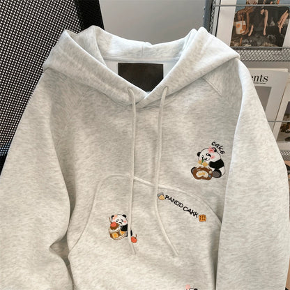 【トップス】韓国風 カレッジテイスト 🐼パンダ刺繍 裏起毛 厚手 フード付きスウェット レディース 冬 Panda【FCシリーズ】