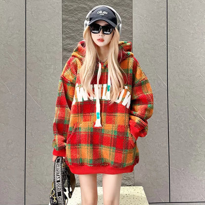 【トップス】フード付き アメリカン刺繍 パーカー レディース ゆったり 裏起毛 厚手【FCシリーズ】