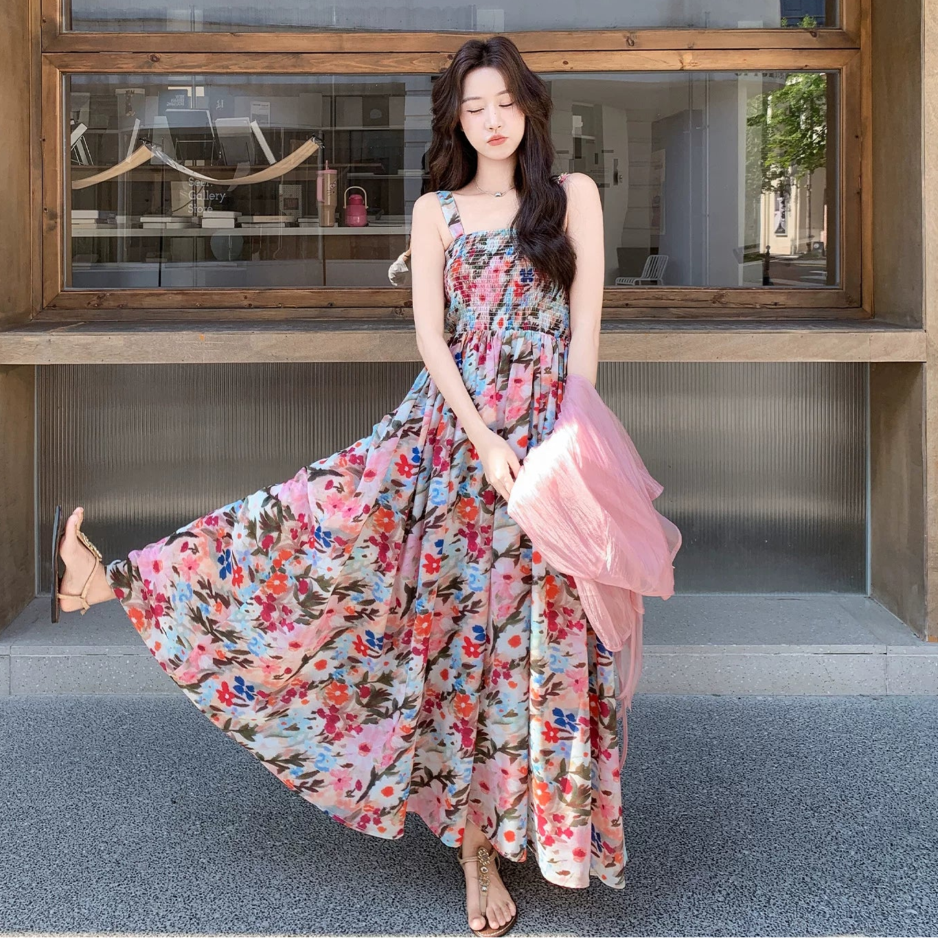 2点セット！【セットアップ】大人可愛い 花柄キャミワンピース レディース シアーカーディガン セット ふんわり素材 リゾート風 夏コーデ【SHシリーズ】