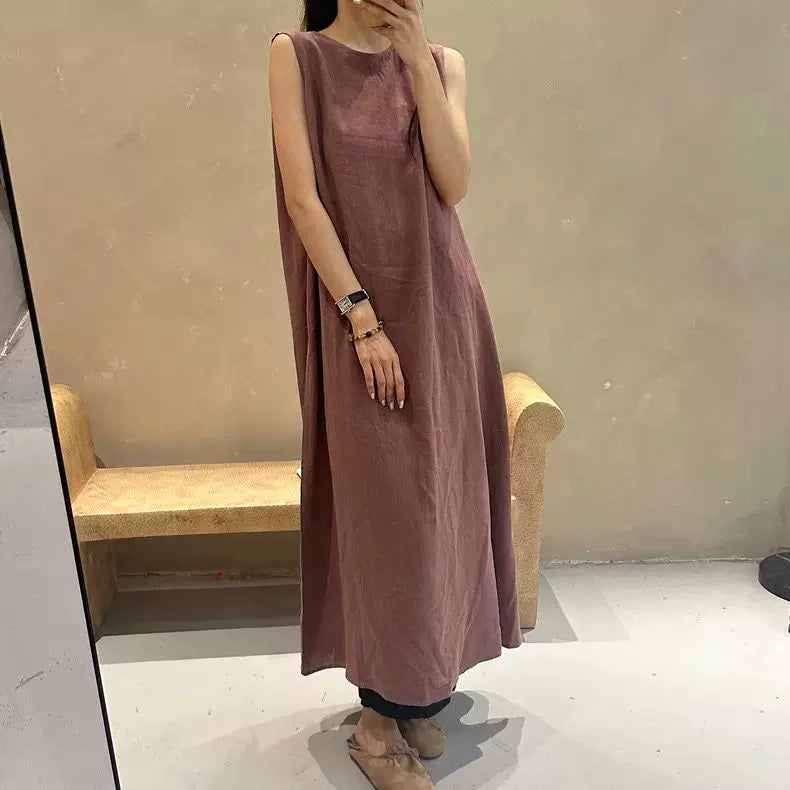 期間限定⭐️60%OFF【ワンピース】レトロ 無地 リネンコットン ミディ丈 キャミワンピース レディース 夏新作 ミニマル ノースリーブ 上品 ゆったり ノースリーブ ワンピース【JZシリーズ】