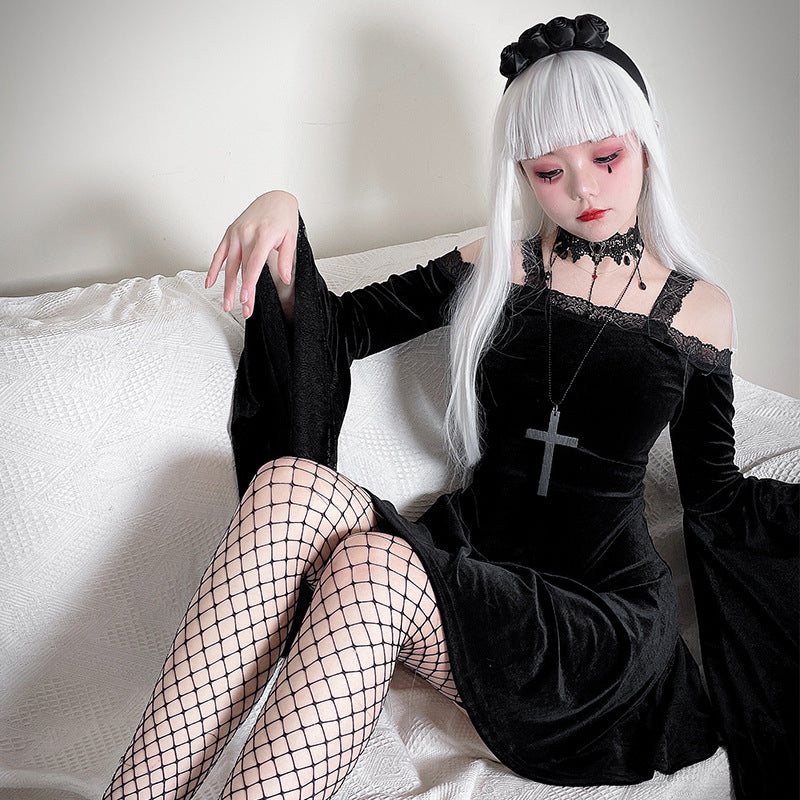 【ハロウィン】暗黒系 魔女 巫女 コスプレ レース セクシー cosplay ダークメッシュワンピース ヤマモト クールスタイル デビル ガール