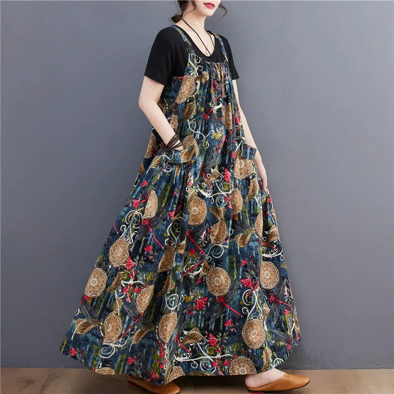 【ワンピース】キャミワンピース レディース 夏新作 気質ある花柄 ノースリーブ ロングワンピース ゆったりシルエット 着痩せ 大人可愛い【SHシリーズ】