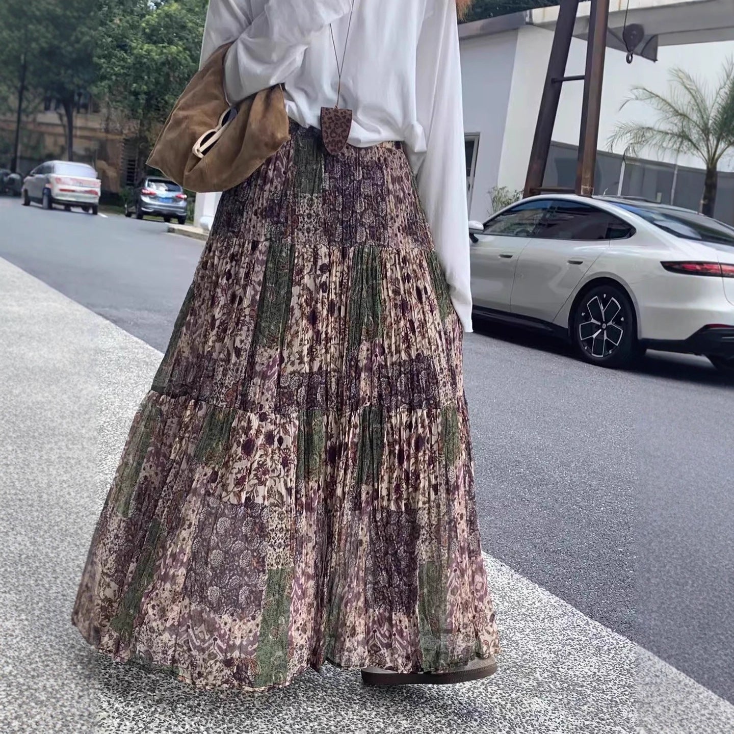 【ボトムス】ヴィンテージ 配色フ レディース 韓国風 ゆったりハイウエストAライン ロングスカート トレンド【SHシリーズ】