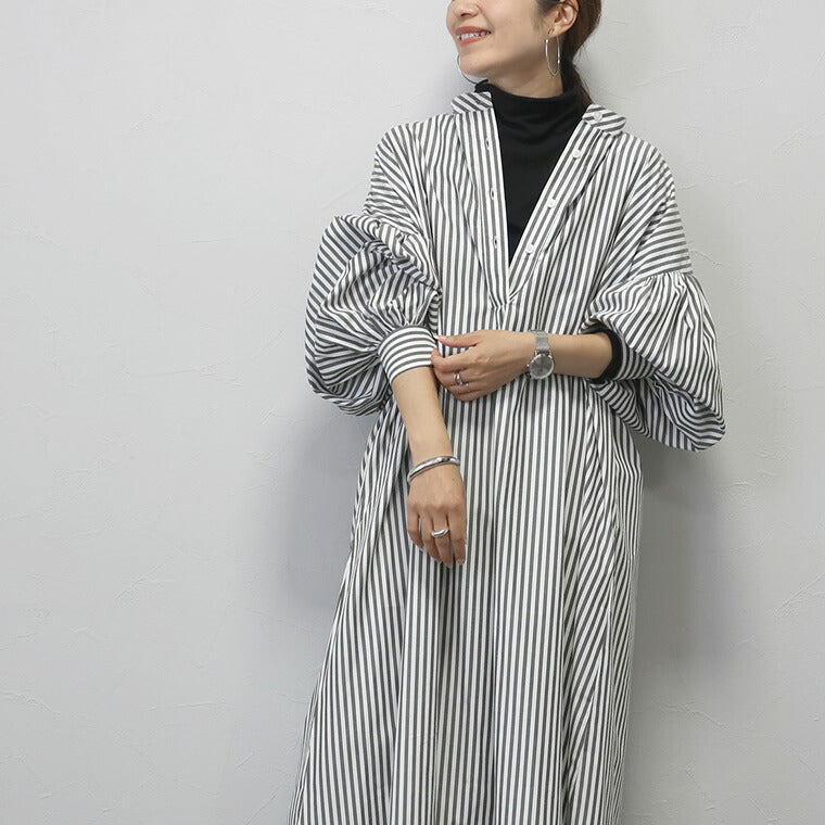 【24AW】【ワンピース】日系 ゆったり プラスサイズ しま模様 シャツ 長袖ワンピース