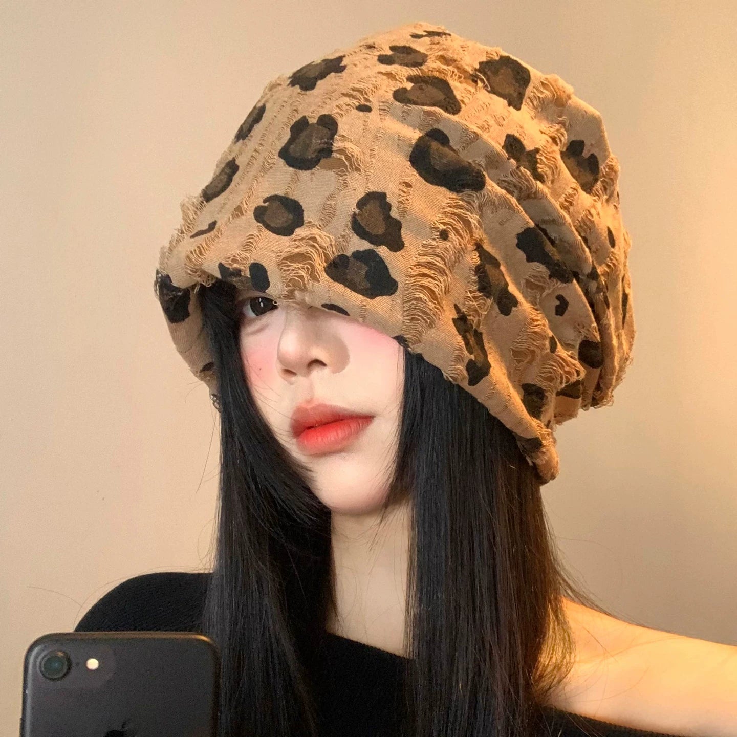 【グッズ】レオパードダメージ ニットワッチ 秋冬 レディース ルーズデザイン 小顔効果 日系ヴィンテージ Y2K ニット帽